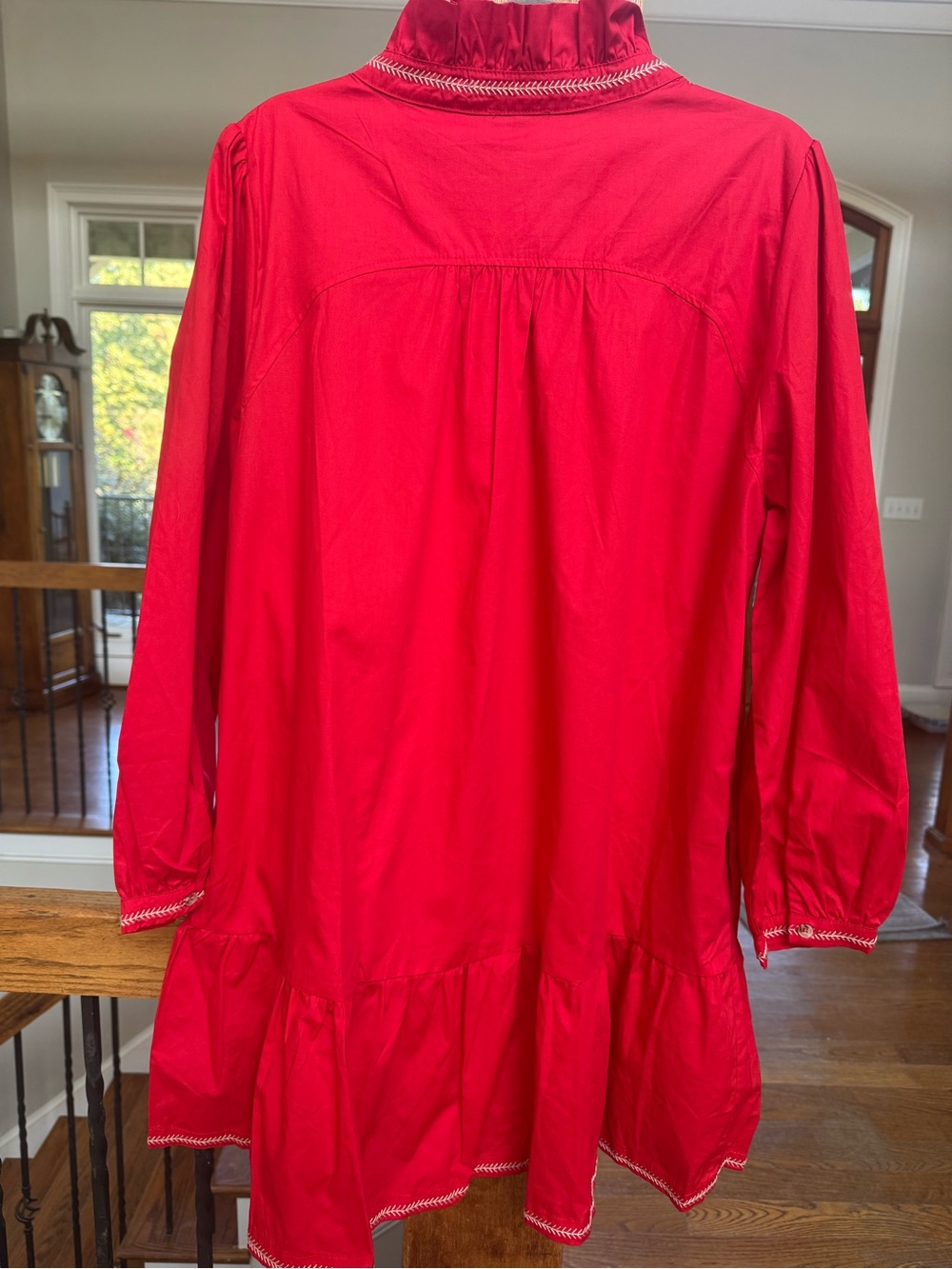 JODIFL Red Ruffled Neck Tiered Babydoll Mini Dress L - Picture 3 of 5